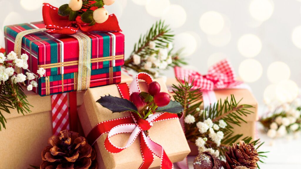 A small stack of Christmas gifts