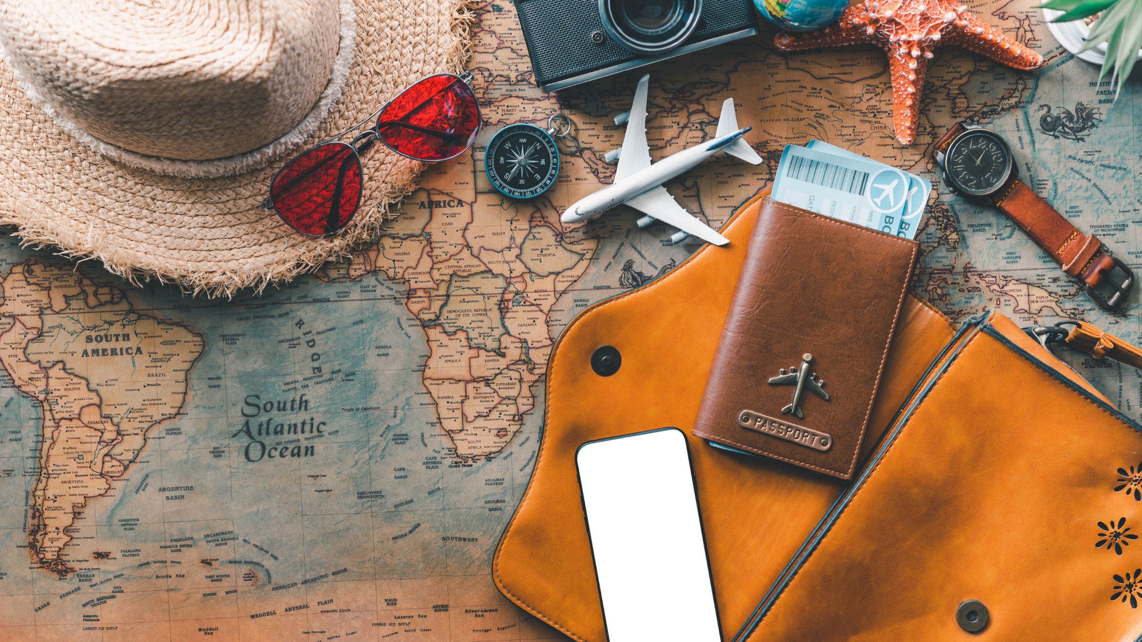 map with travel accessories on it